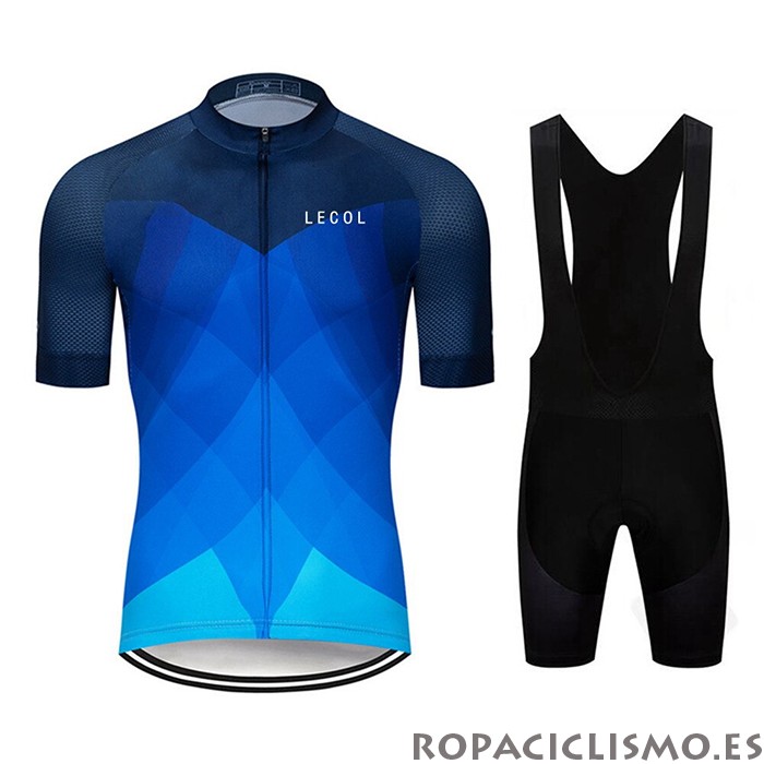 2020 Maillot Le Col Tirantes Mangas Cortas Azul Claro Profundo Azul